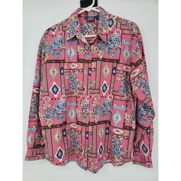 Woolrich Size Large Womens Top Pink Aztec Floral Button Up Shirt - Picture 2 of 4